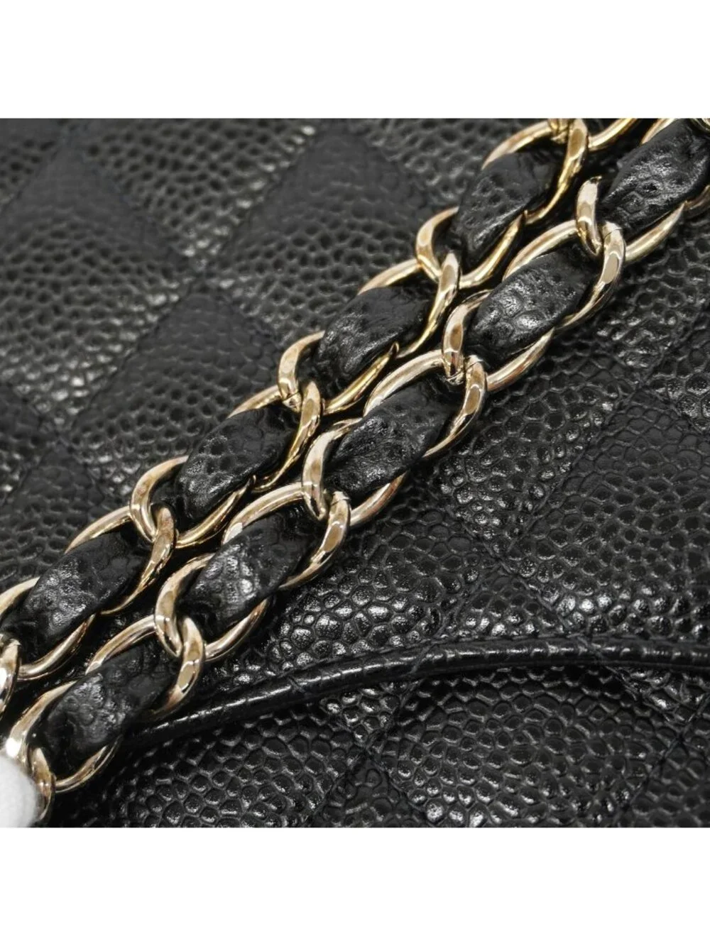Chanel Shoulder Bag Quilted Caviar Leather Black Silver